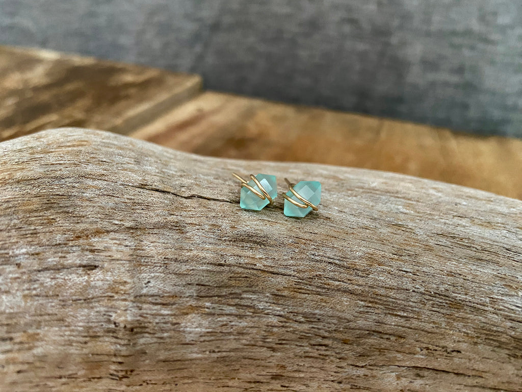AQUA CHALCEDONY STUD EARRINGS
