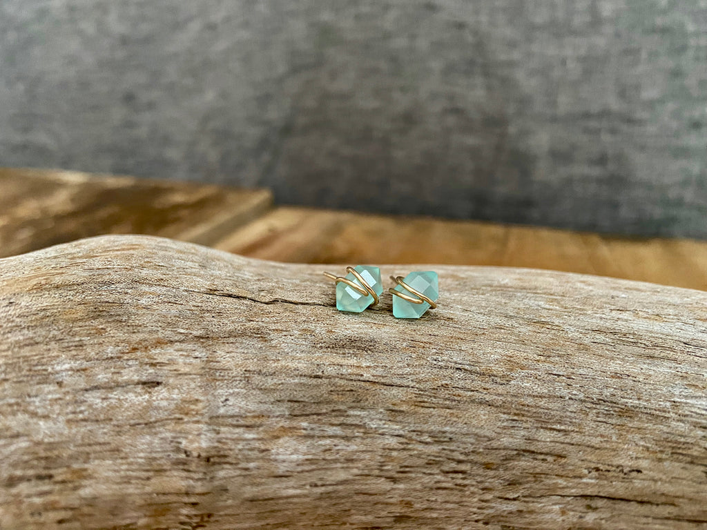 AQUA CHALCEDONY STUD EARRINGS