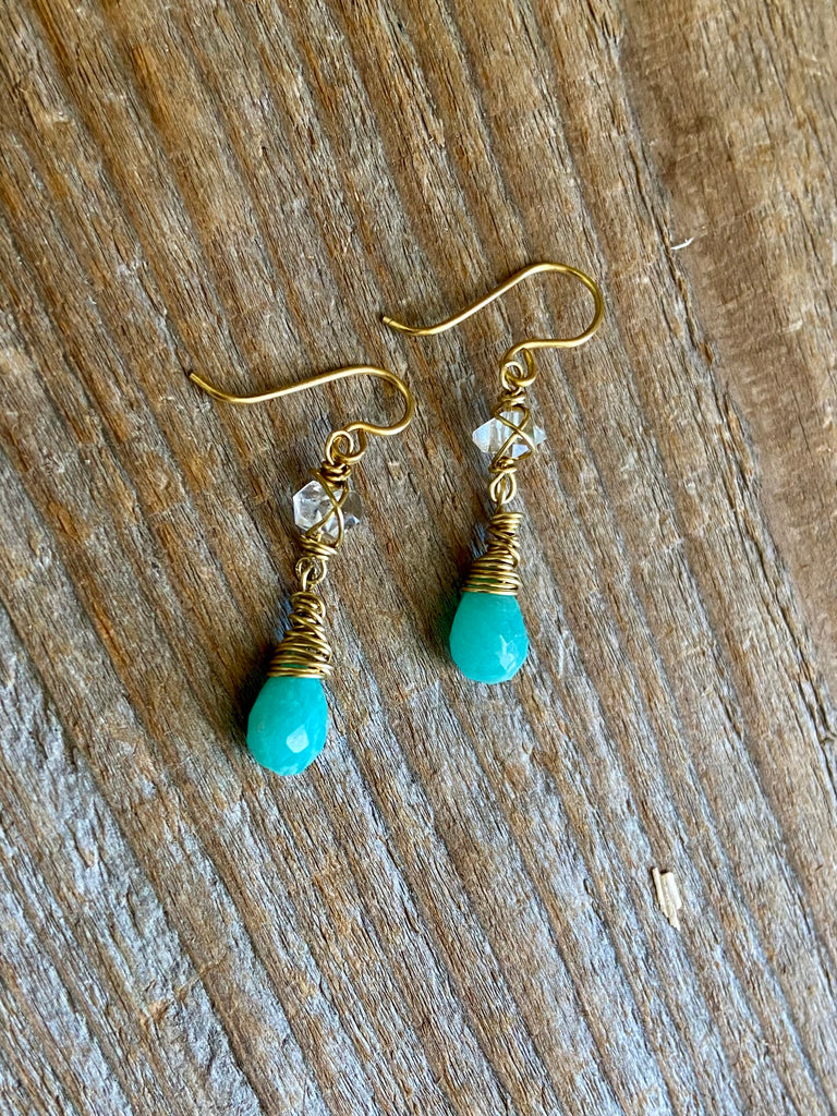 HERKIMER DIAMONDS AMAZONITE EARRINGS