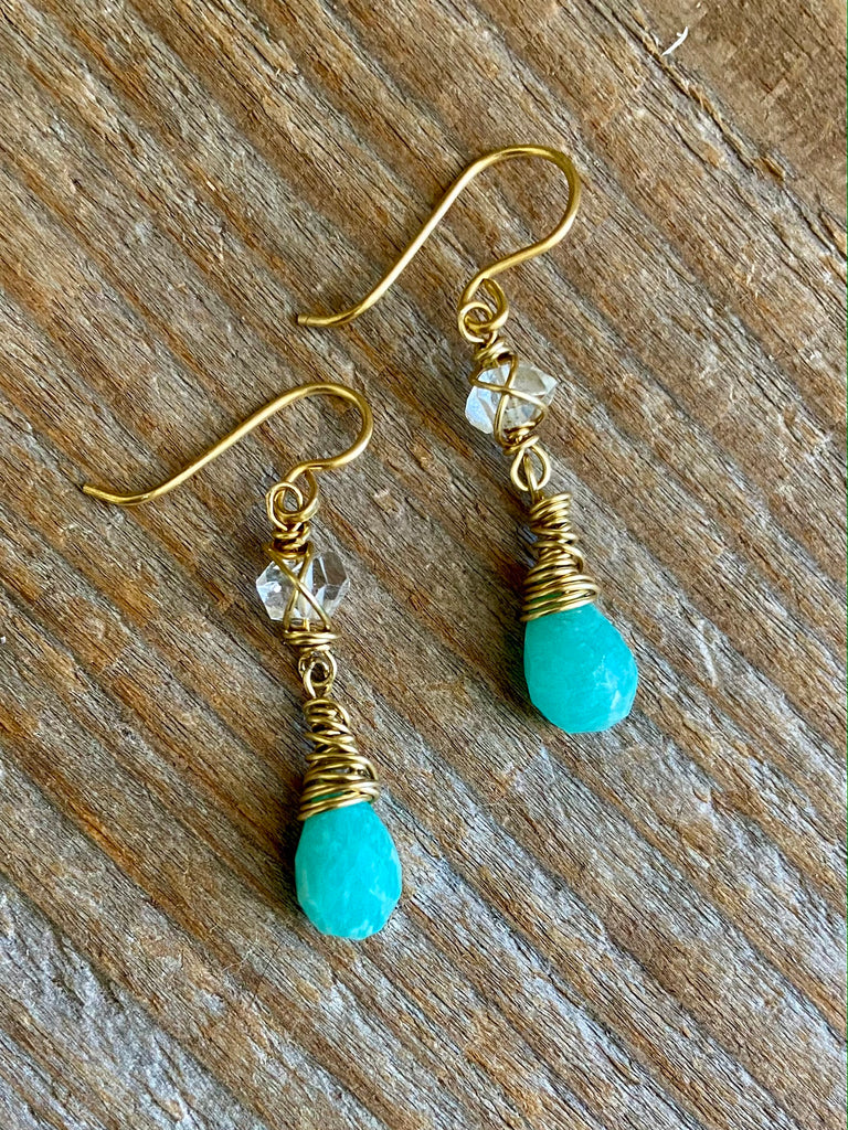 HERKIMER DIAMONDS AMAZONITE EARRINGS