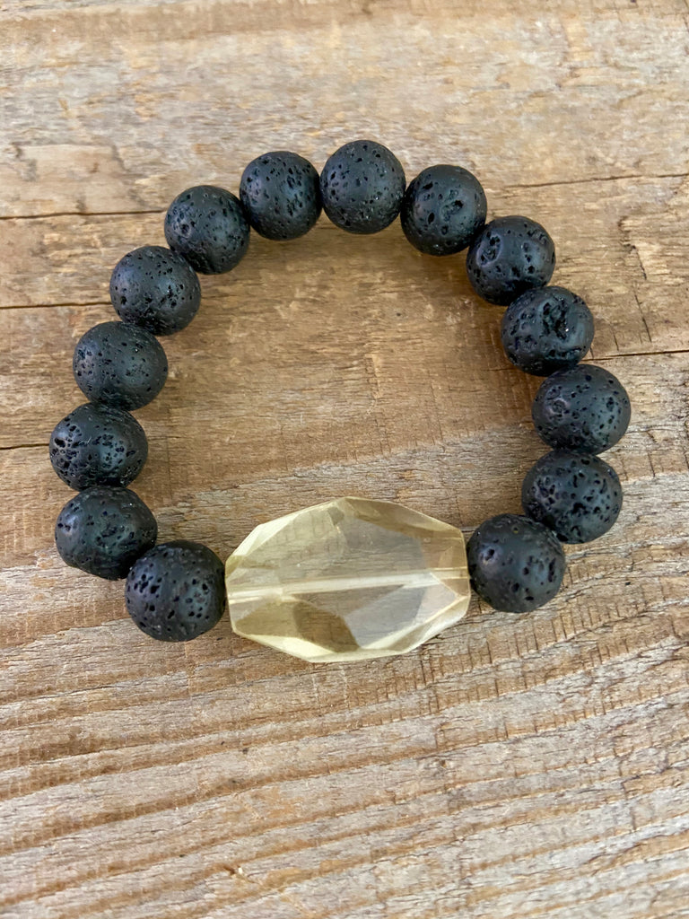 LEMON QUARTZ ~ LAVA ROCK BRACELET